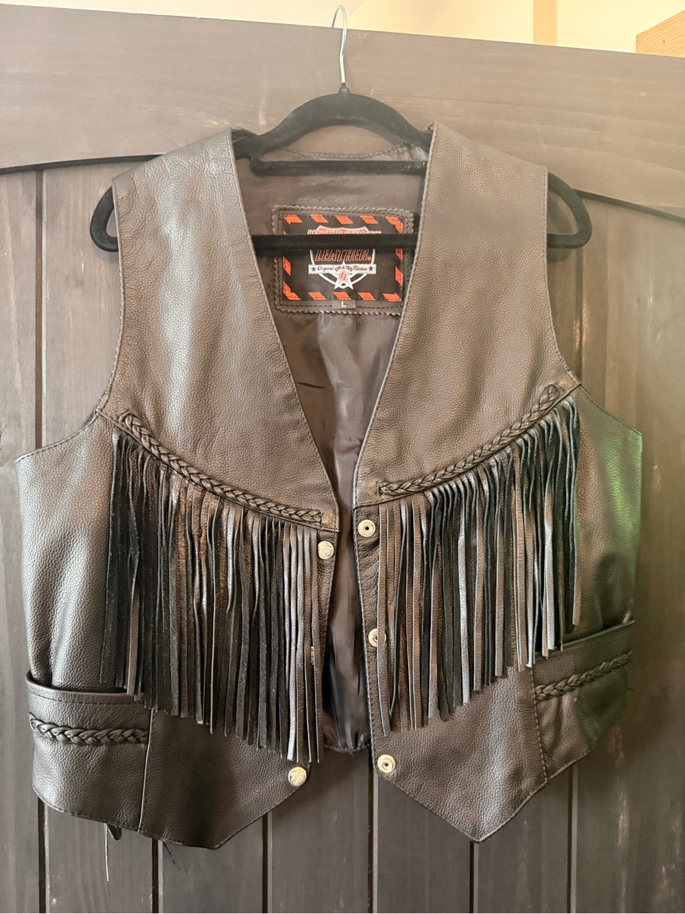 Fringed Leather Vest - Black